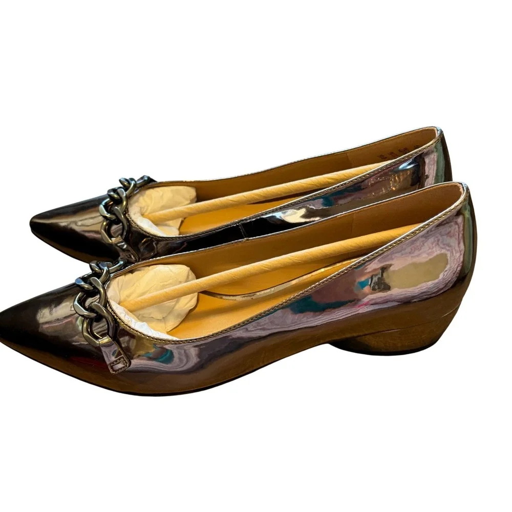Naturalizer Womens Pewter Metallic Chain Pointed Toe Low Block Heel Pumps 8M
